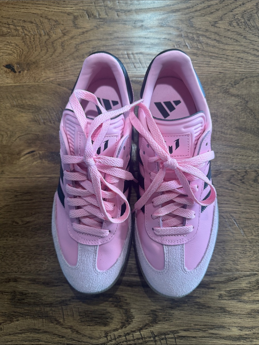 NWOT Adidas Messi Pink Samba OG Sneakers with Black Stripes Sz 6 - Picture 2 of 6